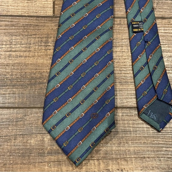 Vintage Gucci Silk Tie Blue Green Made in Italy - Picture 2 of 9